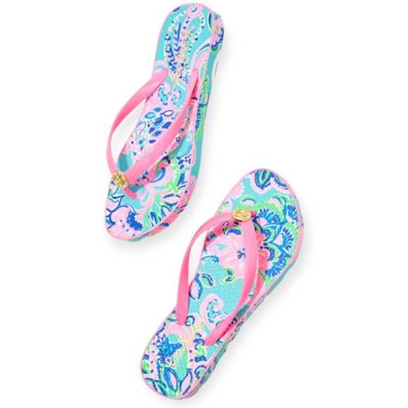 LILLY PULITZER Flip Flop Blue Horizon Jungle Sunrise Pool Shoe Sandal NWT - Picture 3 of 8